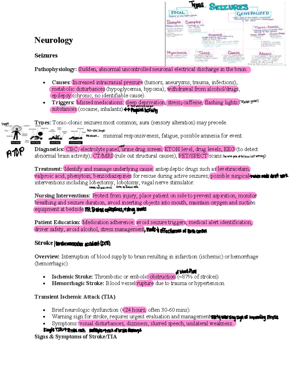 Neurology Lecture Notes: Seizures and Stroke Overview - Studocu