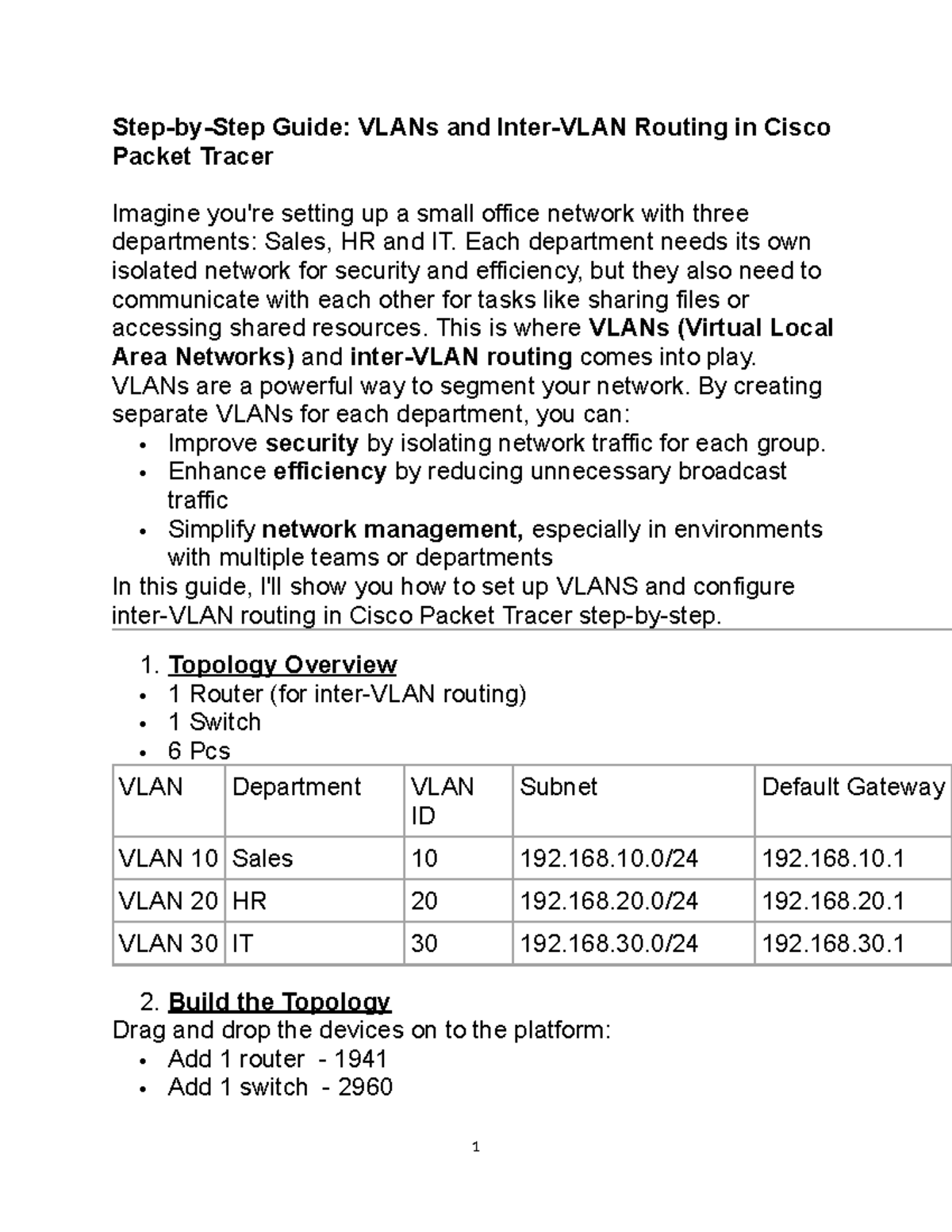 VLANs & Inter-VLAN Routing Guide in Cisco Packet Tracer - Studocu