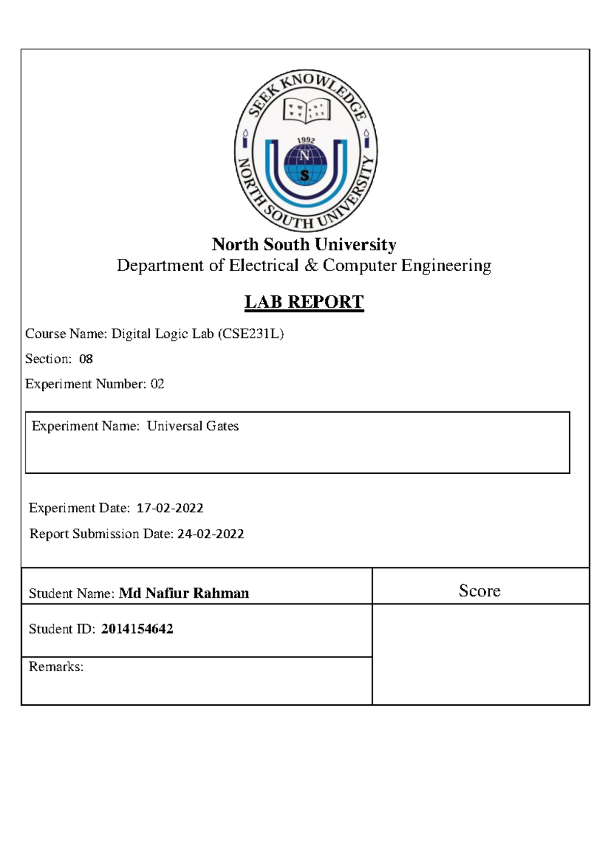 CSE231L - Lab Report 2: Universal Gates in Digital Logic Lab - Studocu