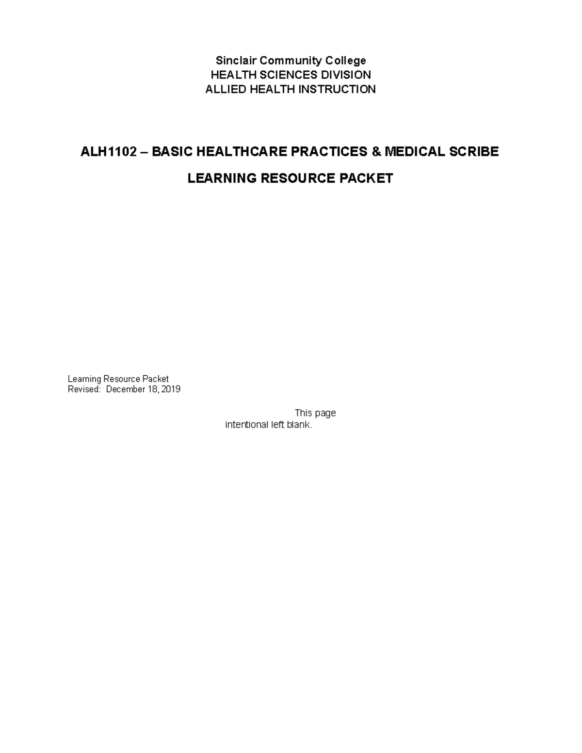 ALH1102 Basic Healthcare Practices & Medical Scribe Resource Packet ...