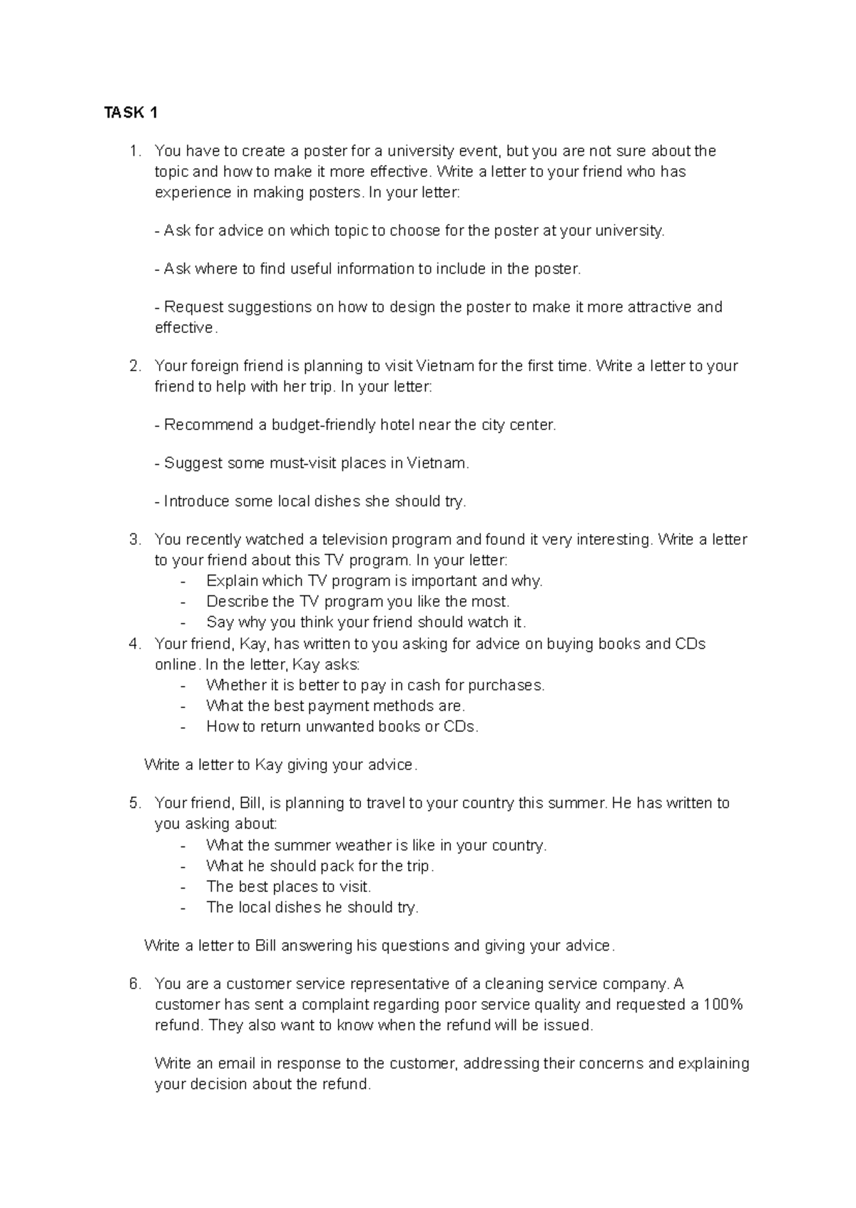 Vstep CTU - Writing Task 1: Letter Writing Practice and Examples - Studocu