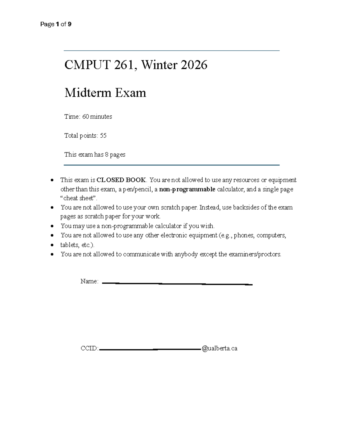 Midterm Exam Answers for CMPUT 261 W26 - Studocu