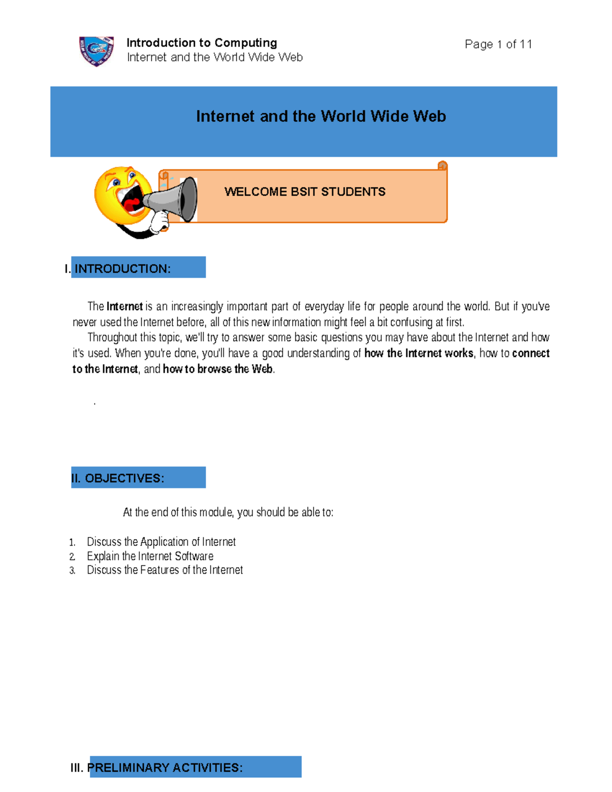 CCS1101 Content Module - Internet and the World Wide Web Page 1 of 11 ...