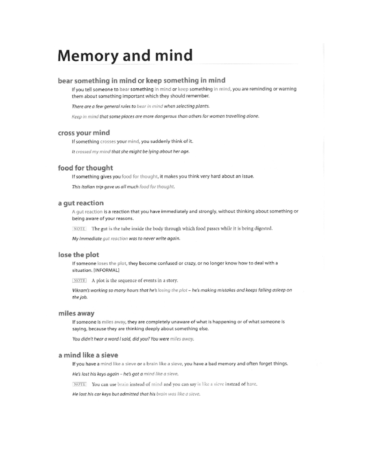 UNIT 9 - Idioms: Understanding Memory and Mind Concepts - Studocu