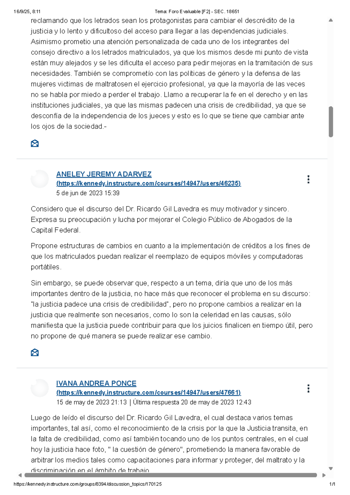 Foro Evaluable sobre la Crisis de la Justicia - SEC. 18651 - Studocu