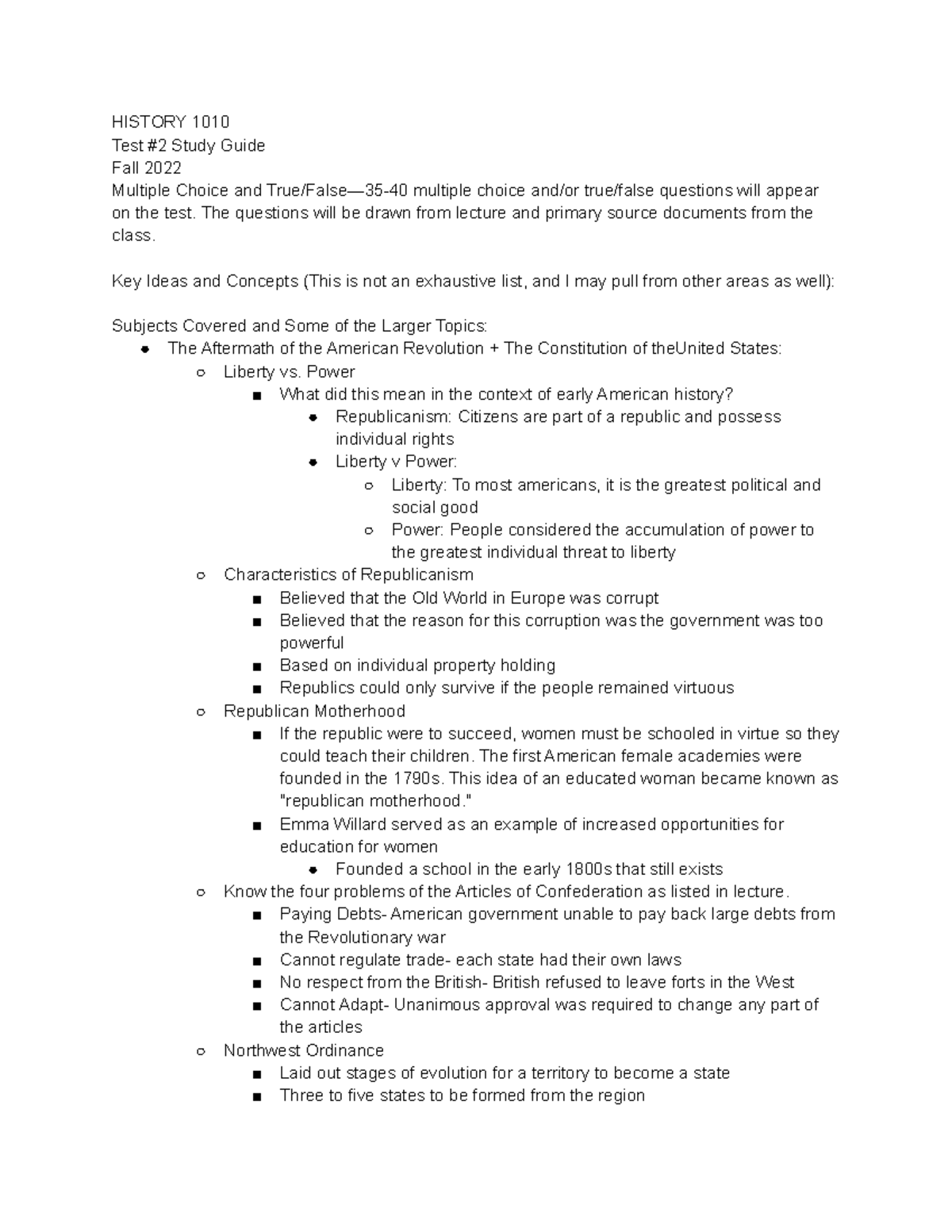 HIST 1010 Exam 2 Study Guide - Lecture Notes Fall 2022 - Studocu