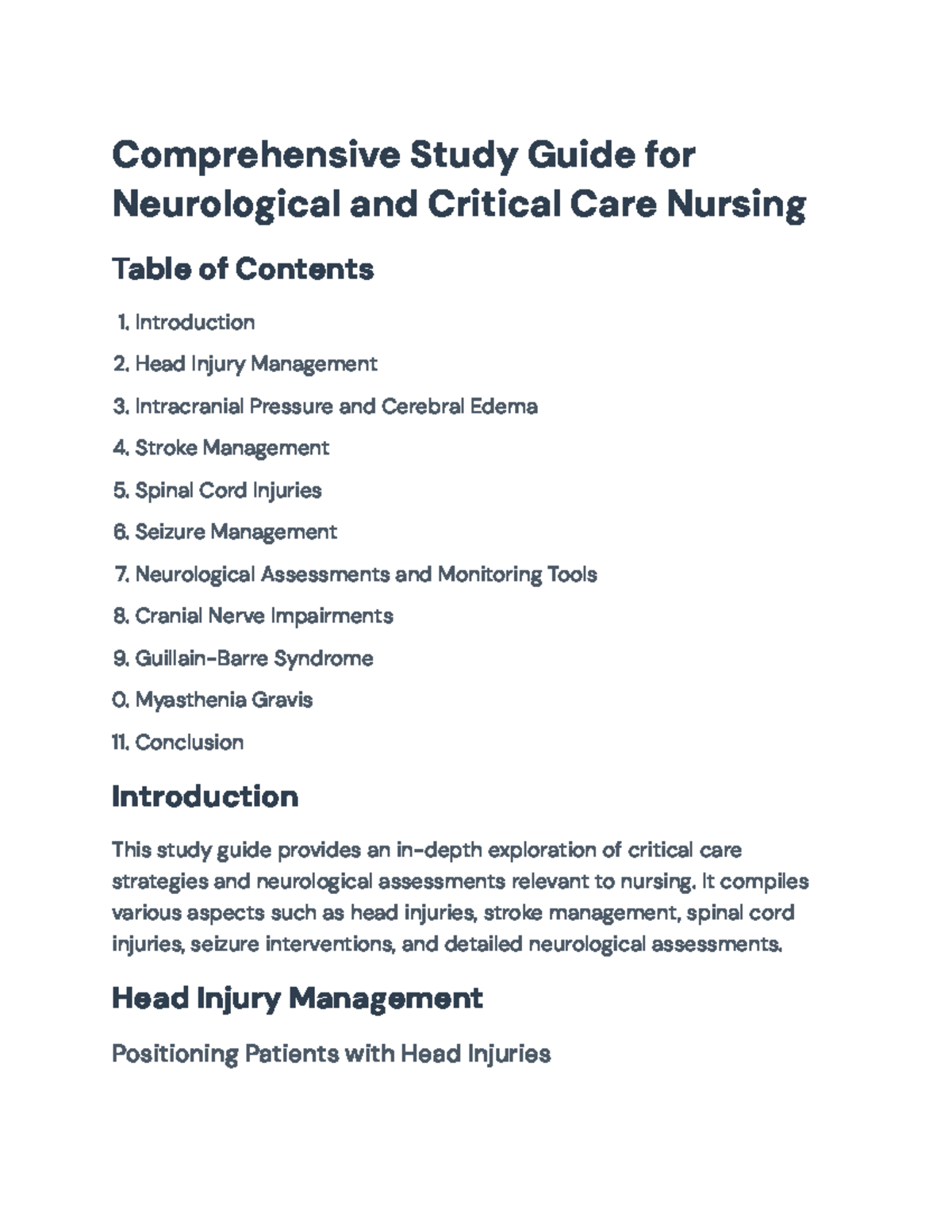 Comprehensive Neurological & Critical Care Nursing Study Guide ...