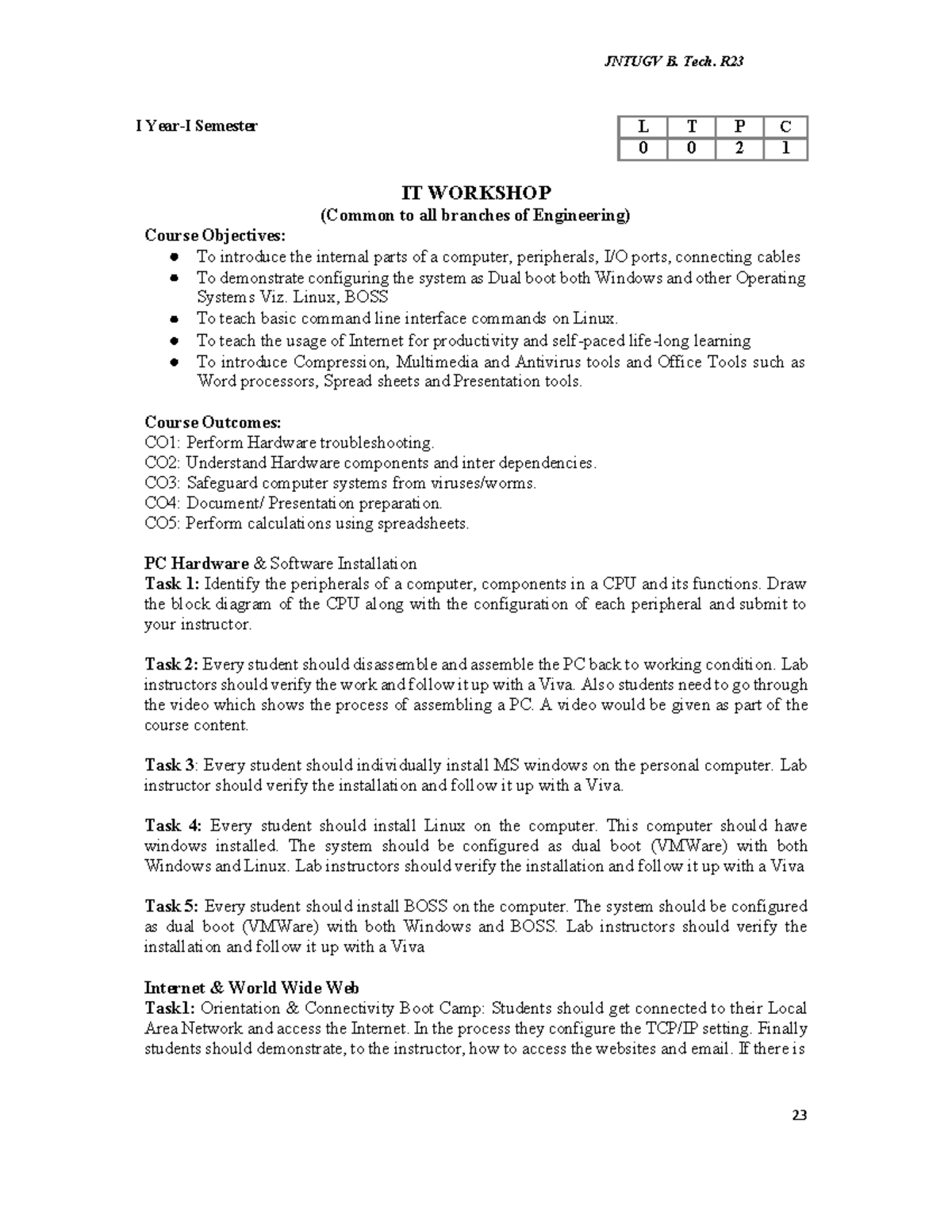 IT WORKSHOP LAB SYLLABUS - JNTUGV B. Tech. R23 I Sem - Studocu