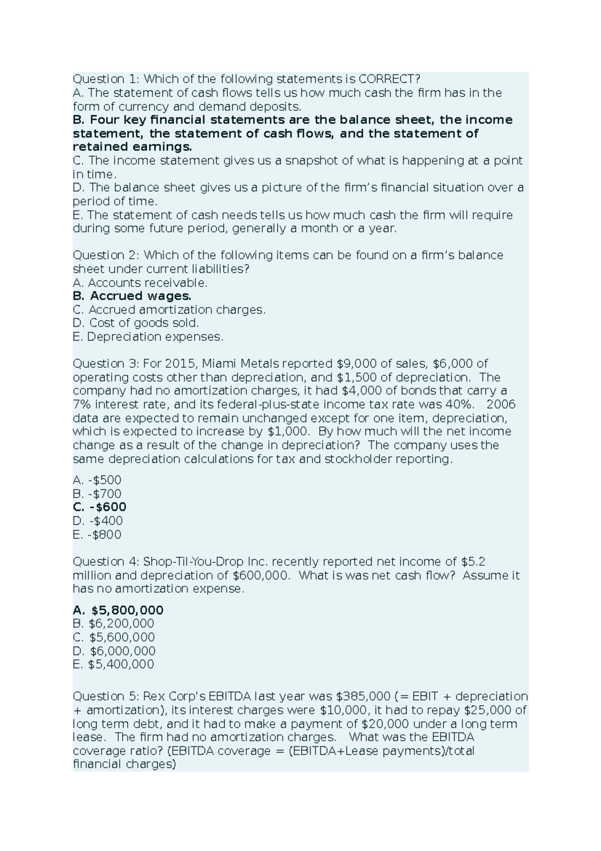 Midterm Exam Review - Course Code 123456 - Key Finance Concepts - Studocu