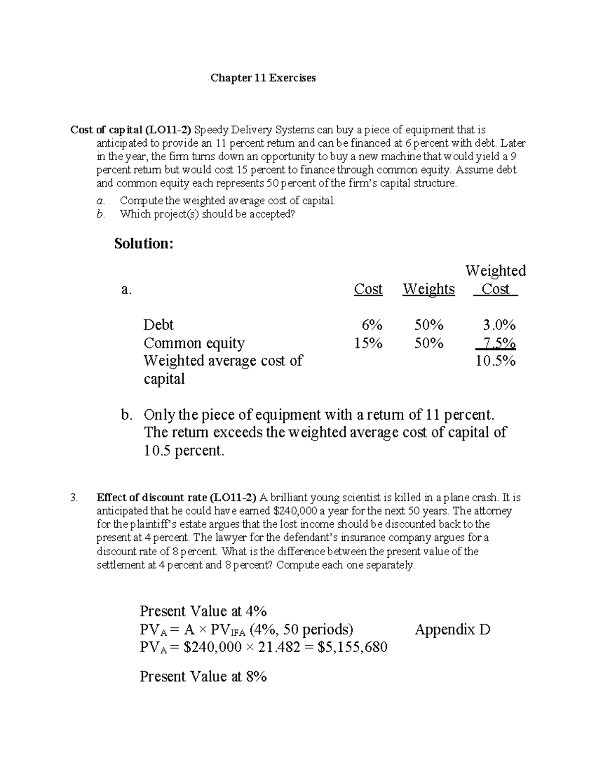Chapter 11 Exercises: Cost of Capital Analysis and Calculations - Studocu