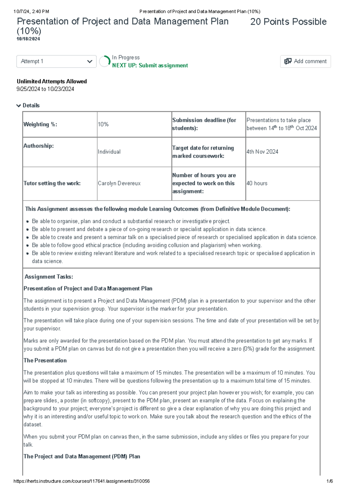 PDM Plan Presentation for Project and Data Management (10%) - Studocu
