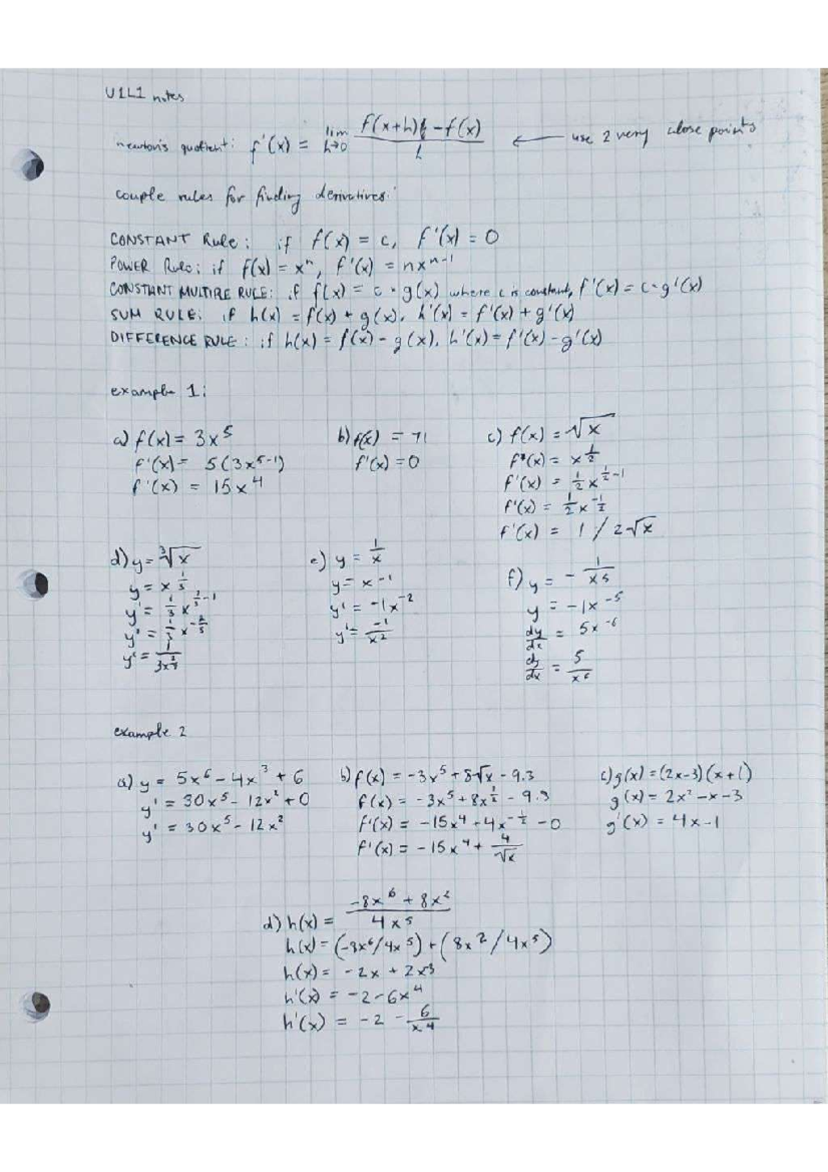 Calculus Notes: Derivatives and Constant Rules (MATH 101) - Studocu