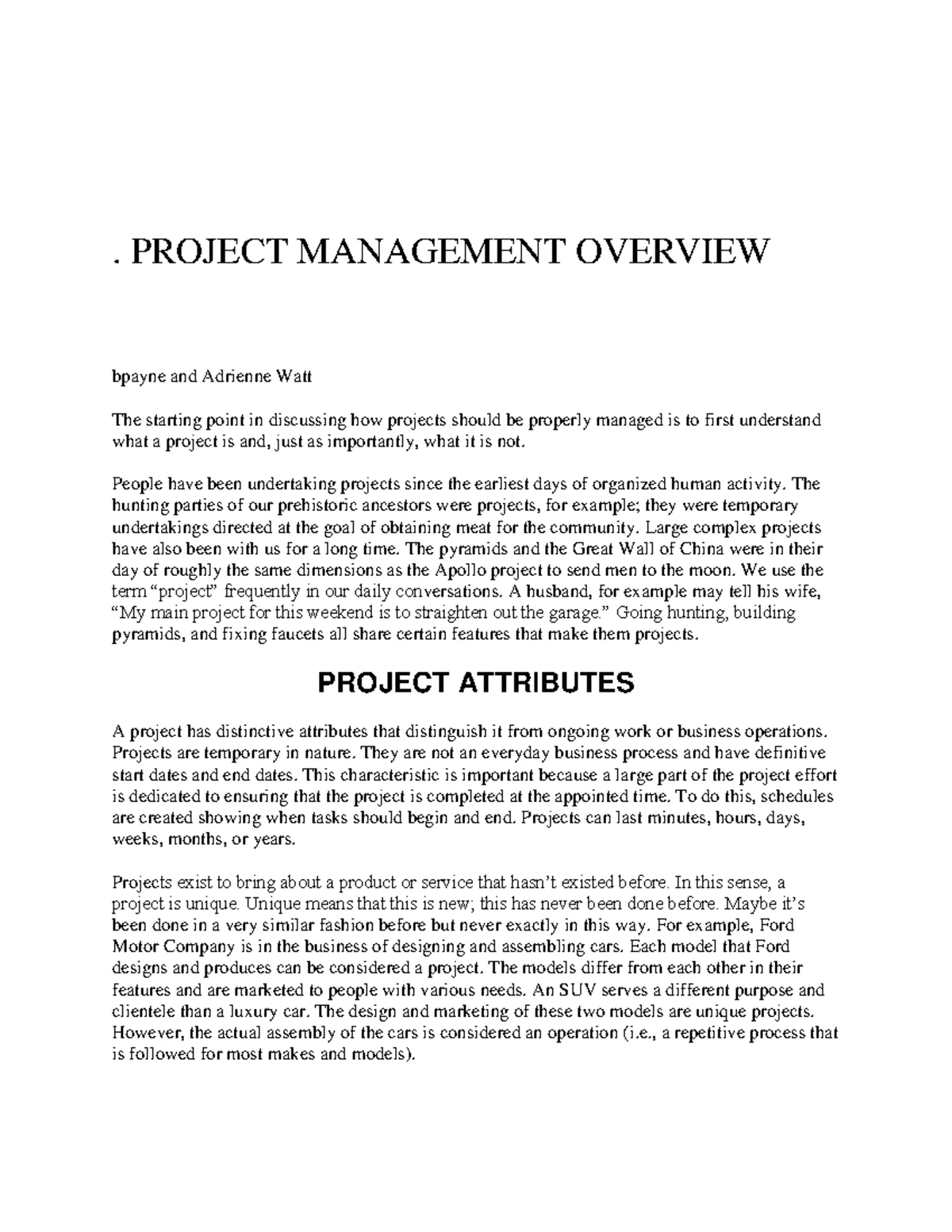 Project Management Overview