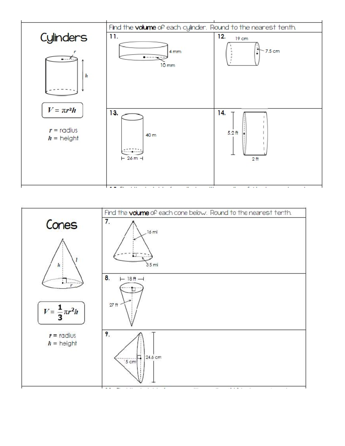 Volume of Cylinders and Cones Notes (Math 101) - Studocu