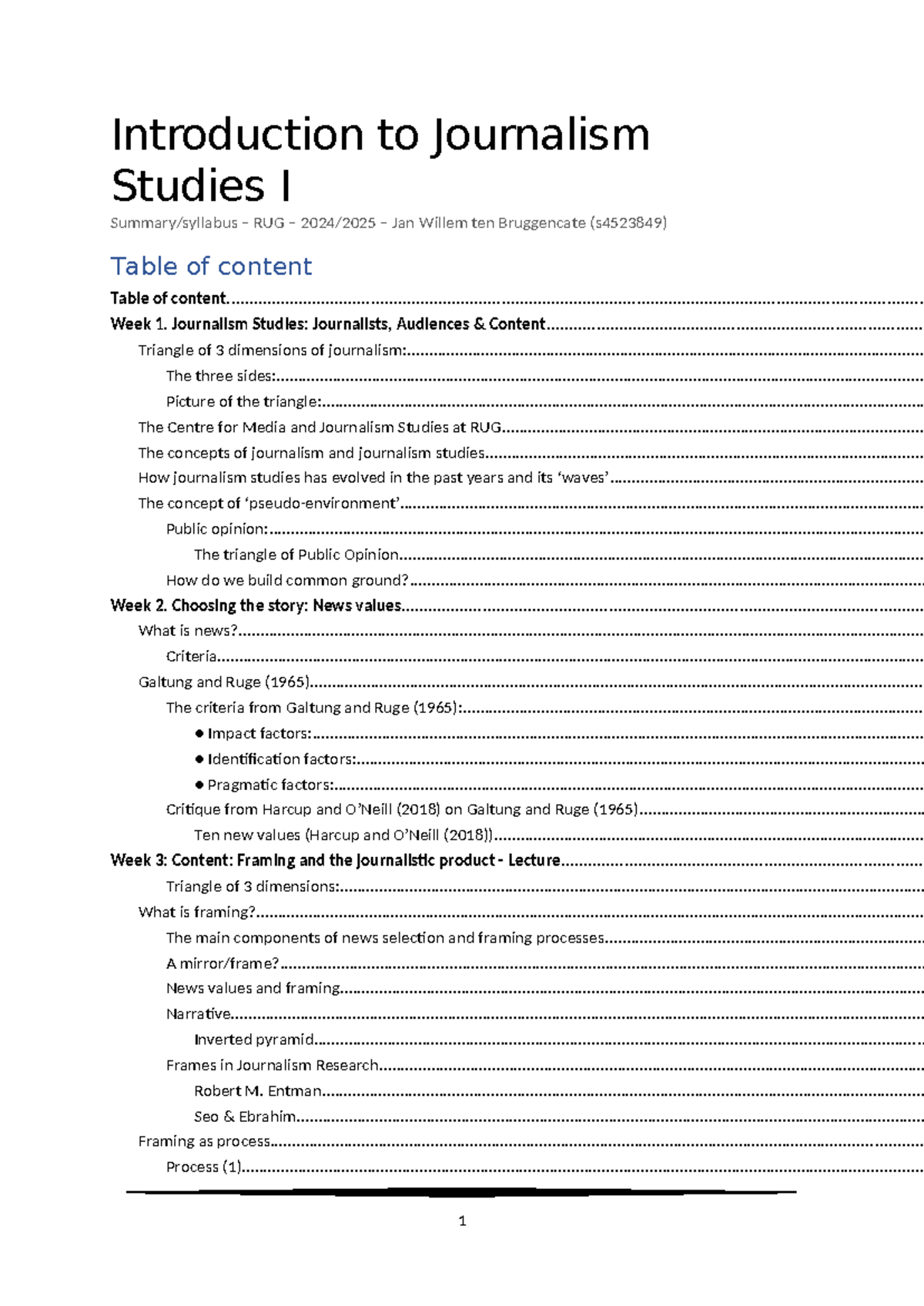 IJS1 - Introduction to Journalism Studies I - Summary Notes - Studeersnel