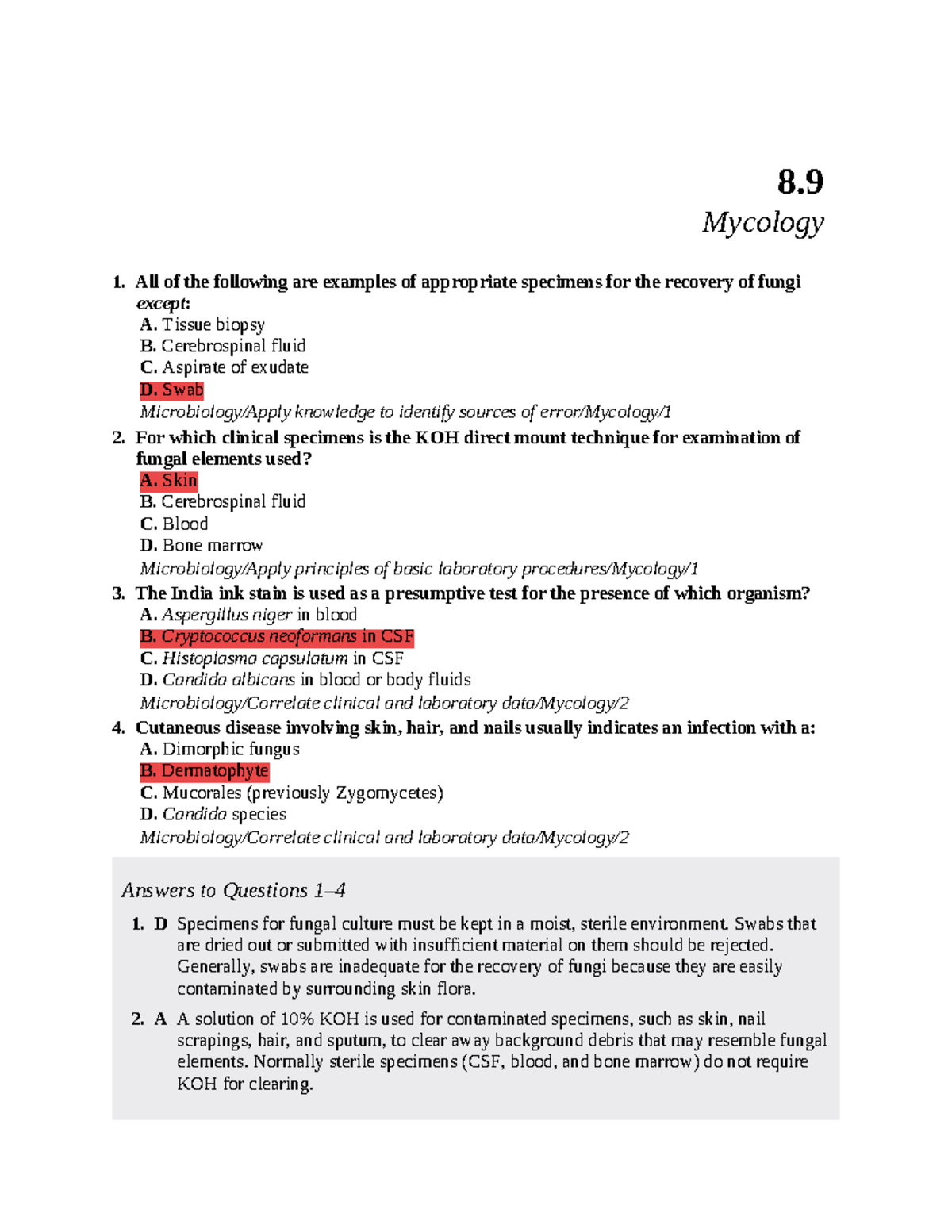 EE-MYCO - Mycology Practice Questions and Answers Guide - Studocu