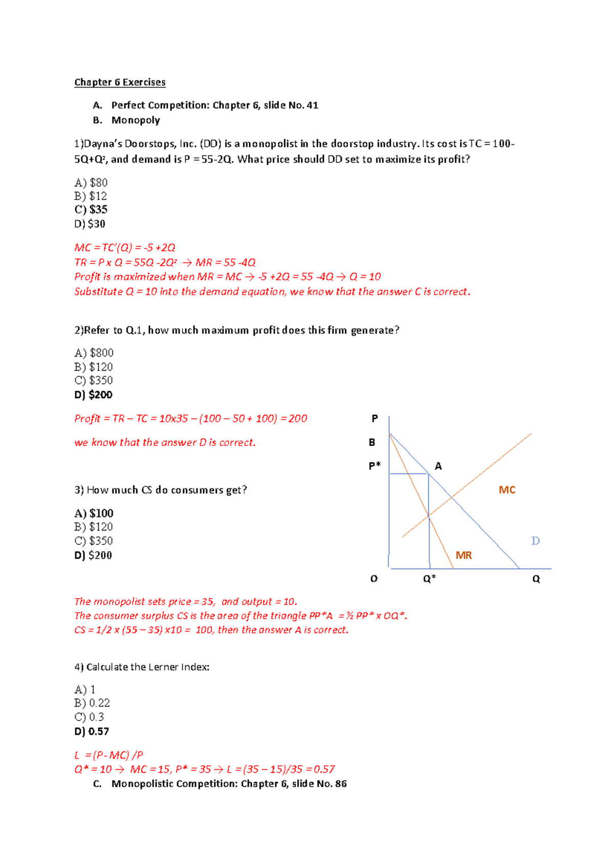 Chapter 6 exercises on perfect competition and monopoly (DD) - Studocu
