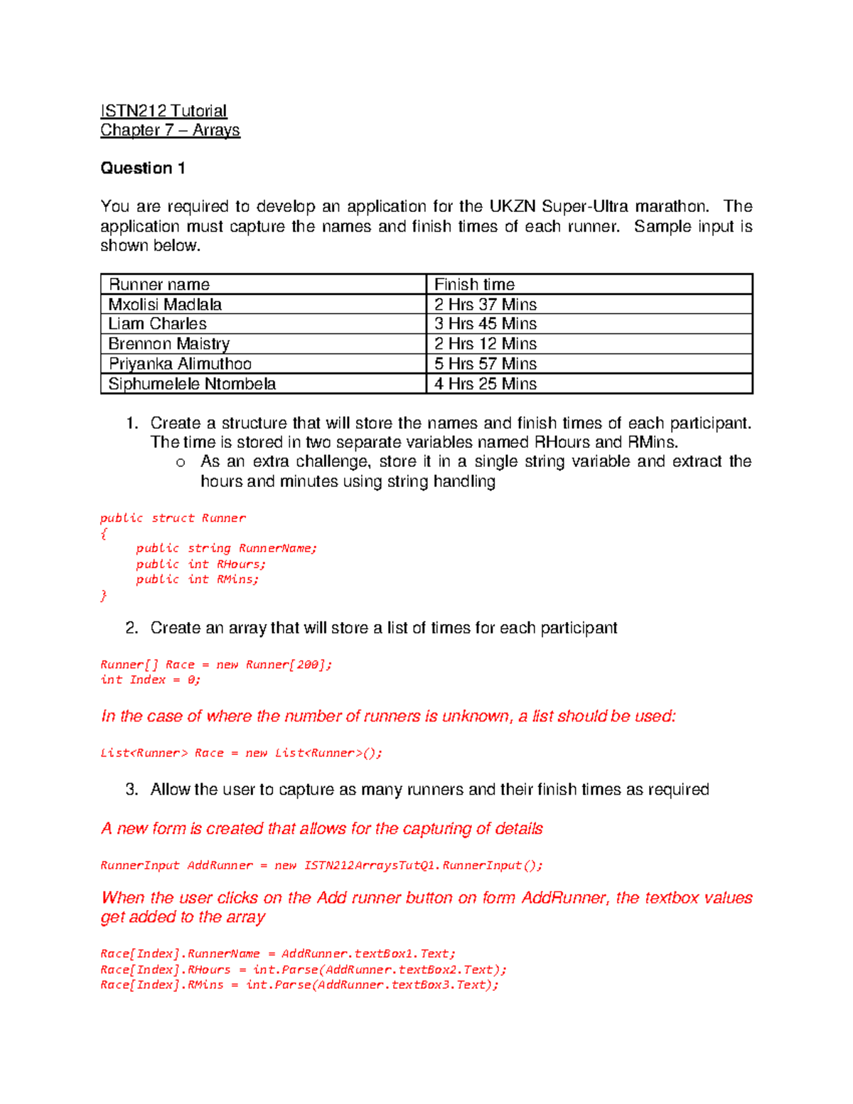 ISTN212 Tutorial - Chapter 7 Arrays Application Development - Studocu