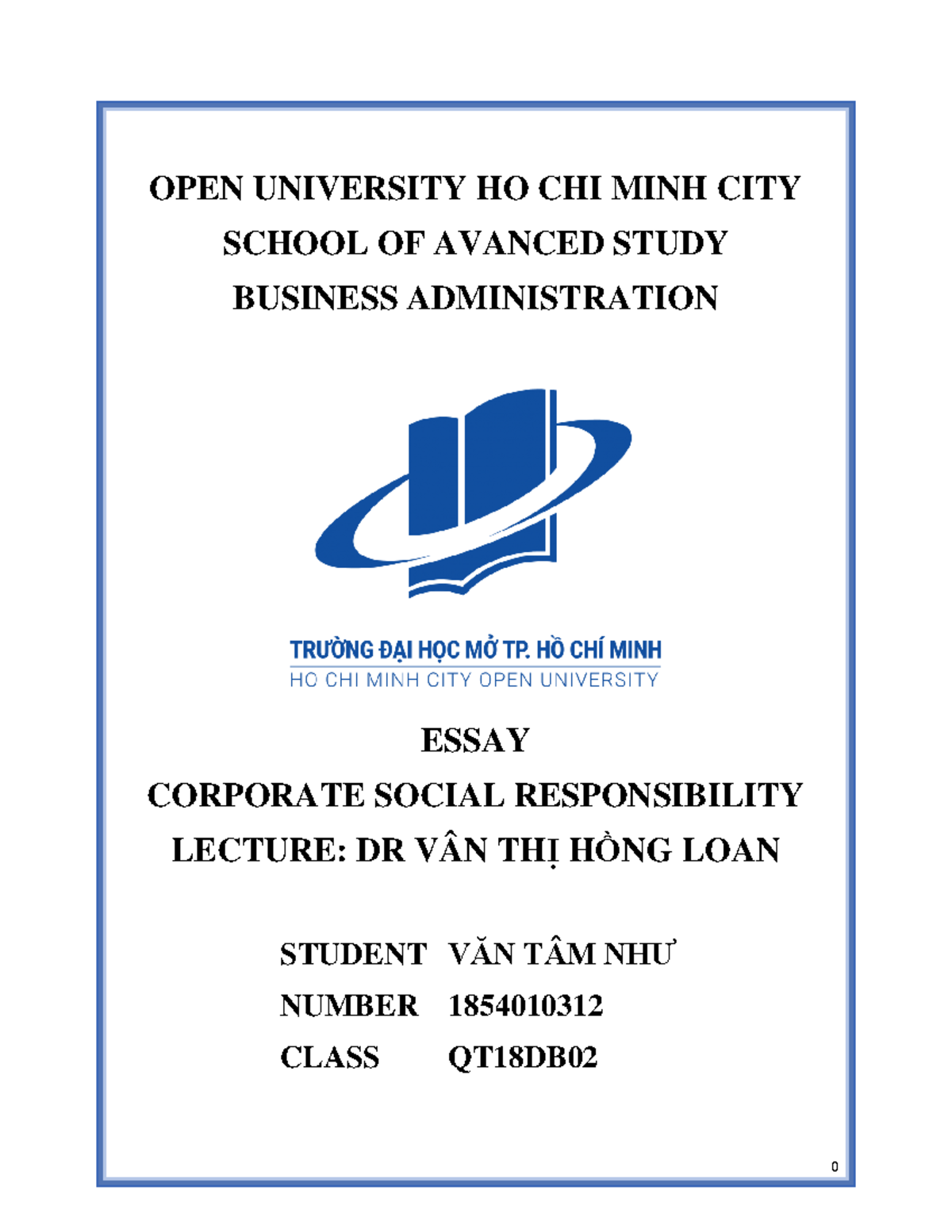 Tiểu luận CSR-Văn Tâm Như-Q8D2 - OPEN UNIVERSITY HO CHI MINH CITY ...