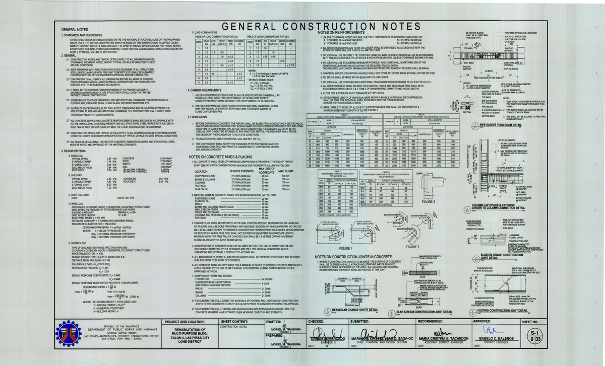 DPWH General Notes on Construction, Load Comb. & Reinforcements - Studocu