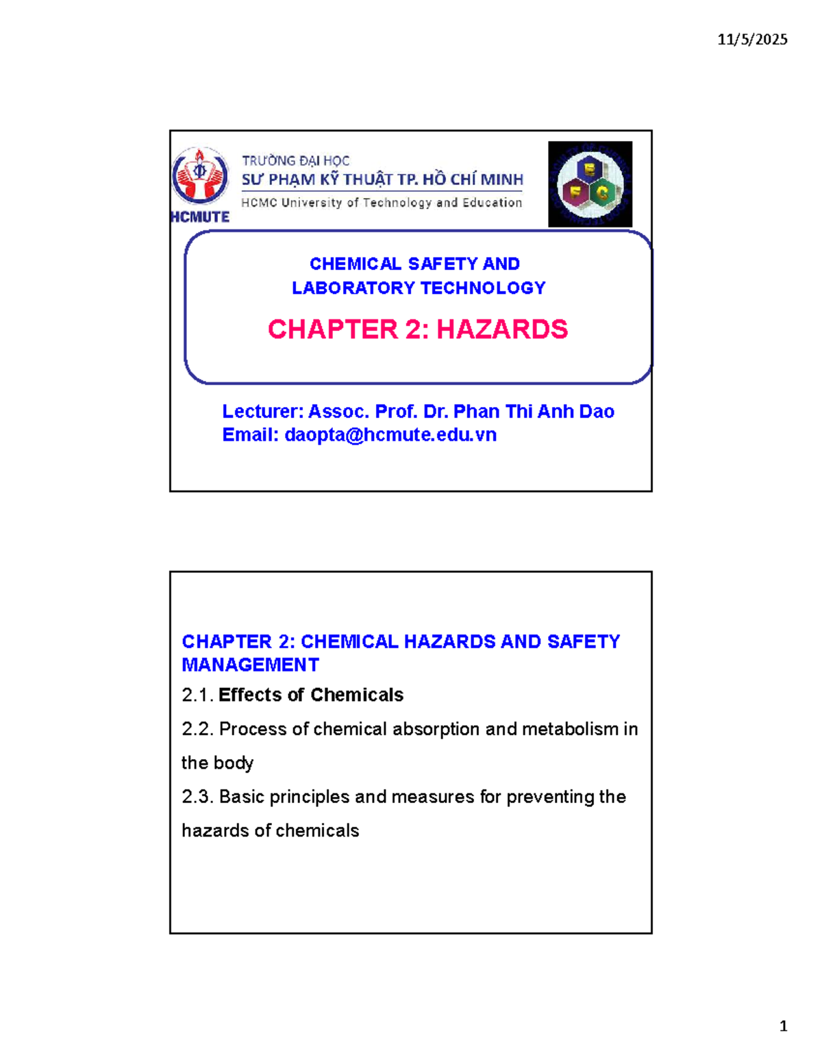 CHEM 101: Chapter 2 - Chemical Hazards & Safety Management - Studocu