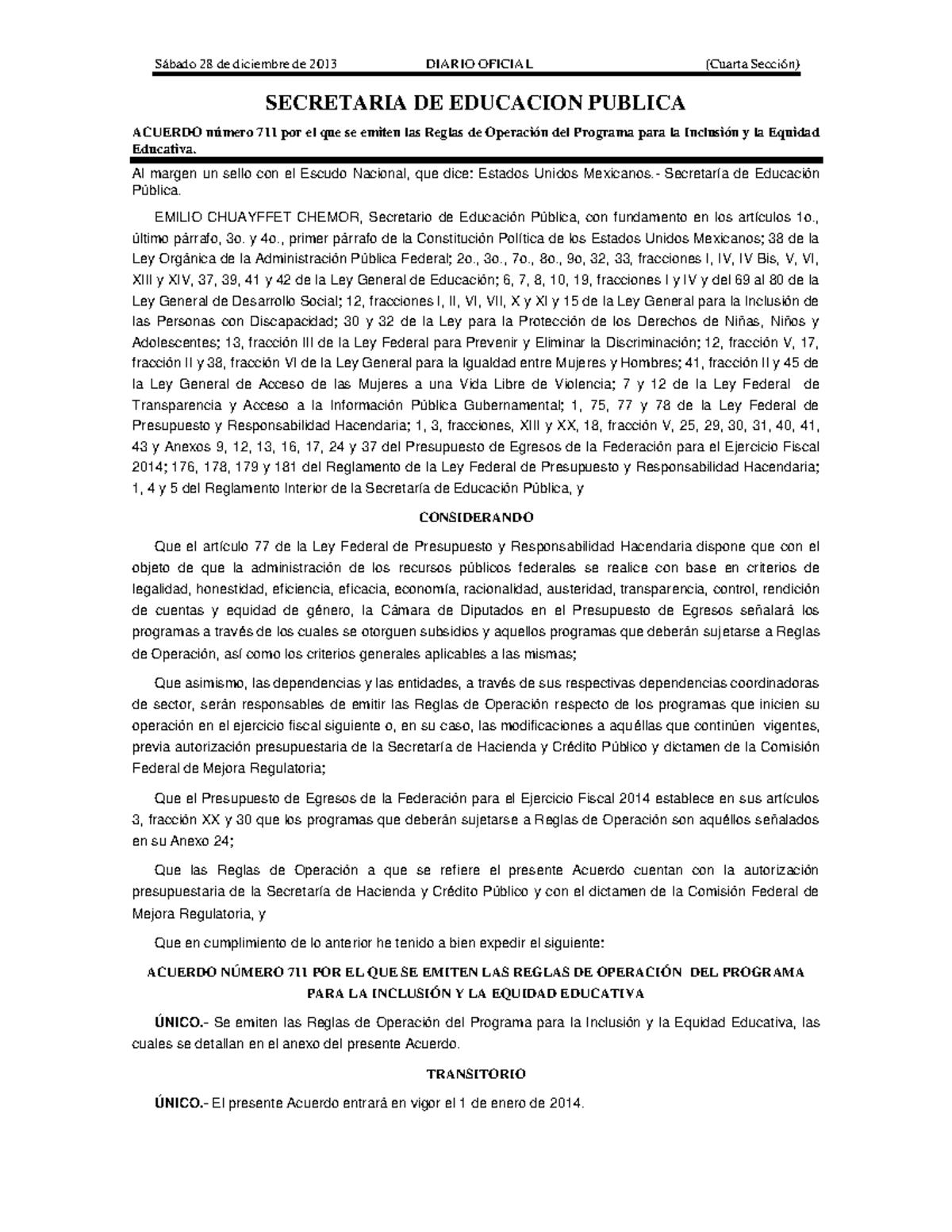 Acuerdo 711: Reglas de Operación del Programa para la Inclusión y ...