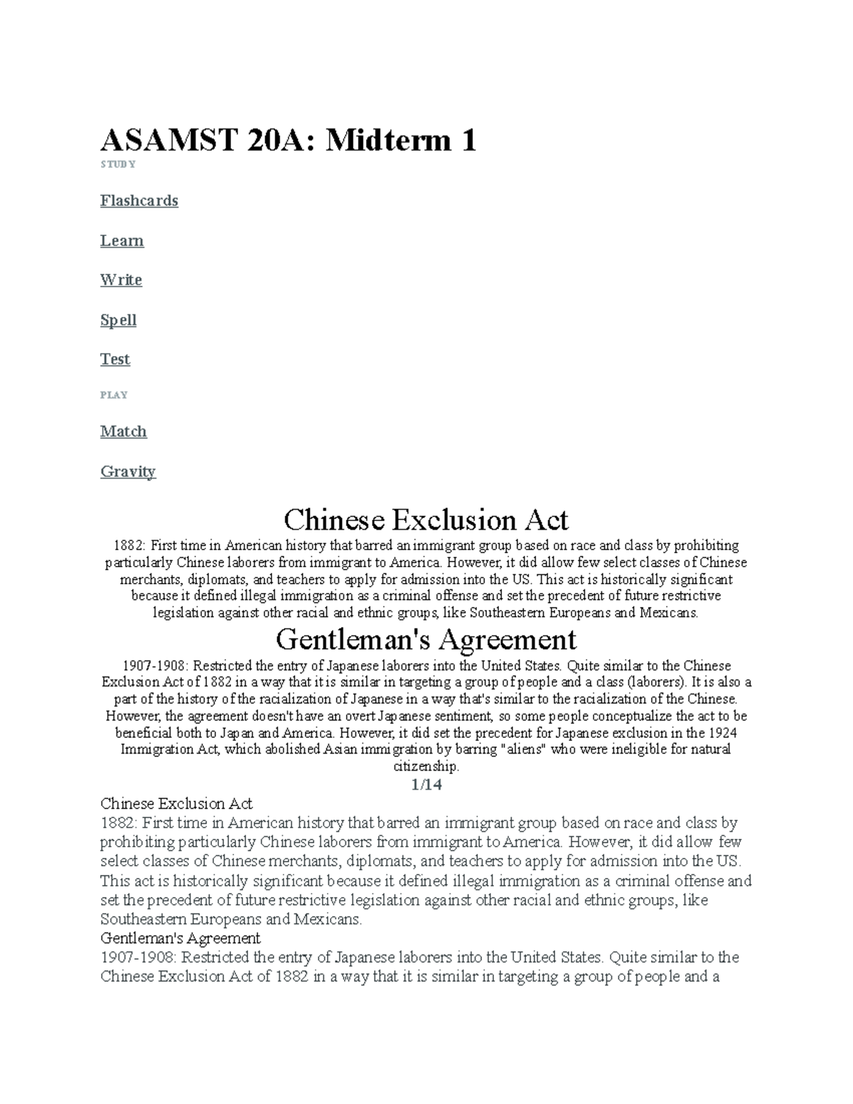 ASAMST 20A: Study Guide for Midterm Exam 1 on Immigration History - Studocu