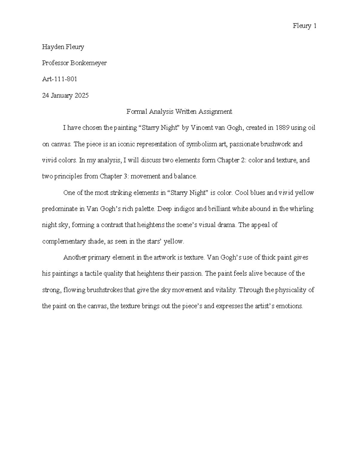 Art Formal Analysis Assignment: Van Gogh's Symbolism (ART 101) - Studocu