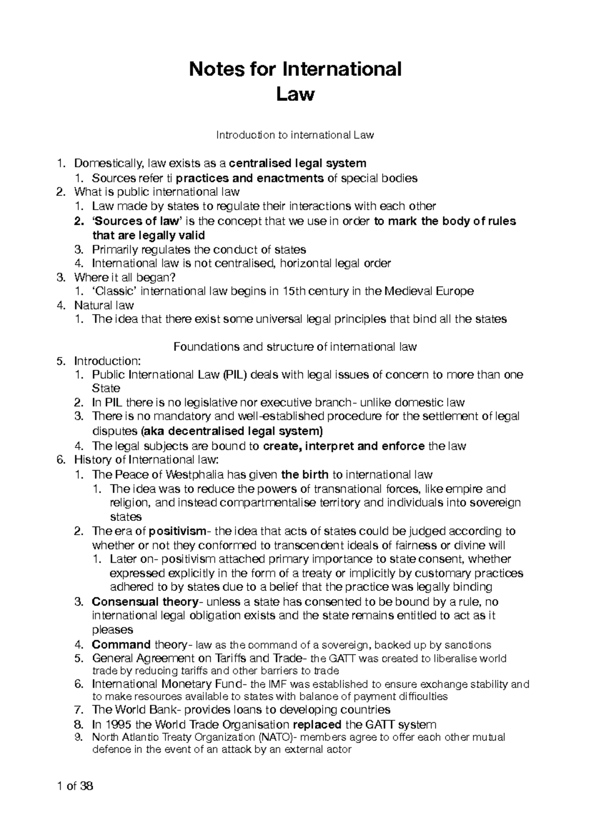 **International Law Notes: Foundations, Structure, and Sources ...