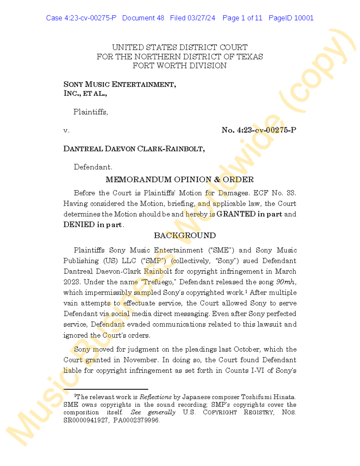 Case Study: Sony Music Ent. v. Dantreal Daevon - Copyright Infringement ...