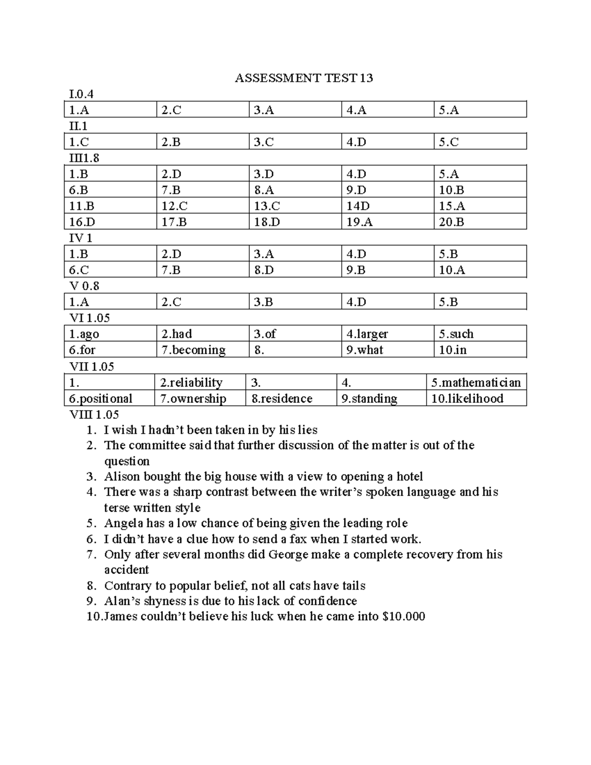 Assessment Test 13: Questions and Analysis Guide - Studocu