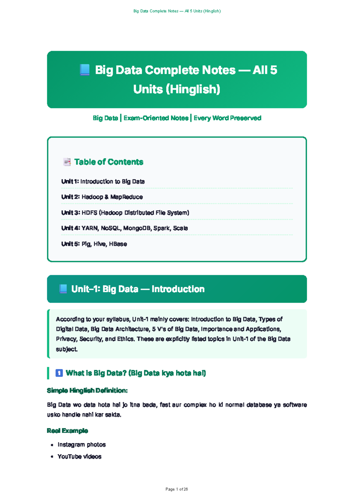 Big Data Complete Notes for All 5 Units (Hinglish) - Studocu