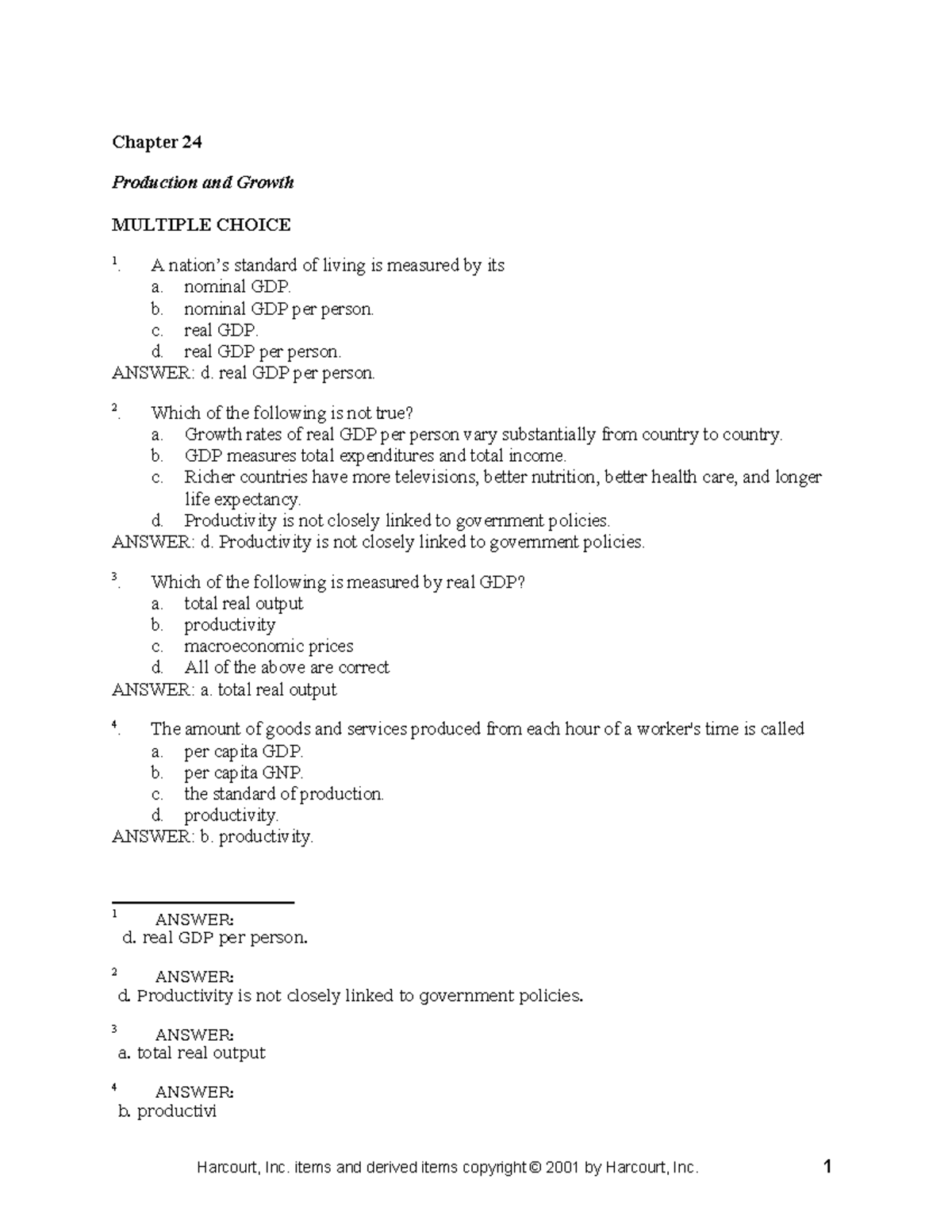 Product and growth - good - Chapter 24 Production and Growth MULTIPLE ...