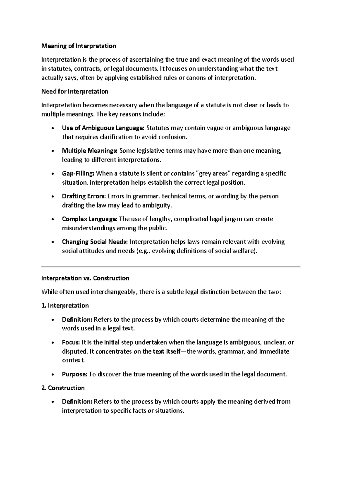 Interpretation of Statutes: Key Concepts and Principles (LAW 101) - Studocu