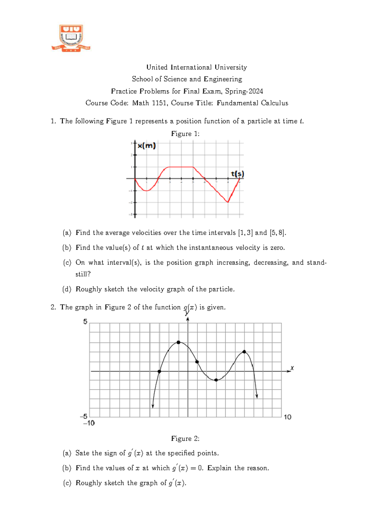 Math 1151 Practice Problems for Final Exam - Spring 2024 - Studocu