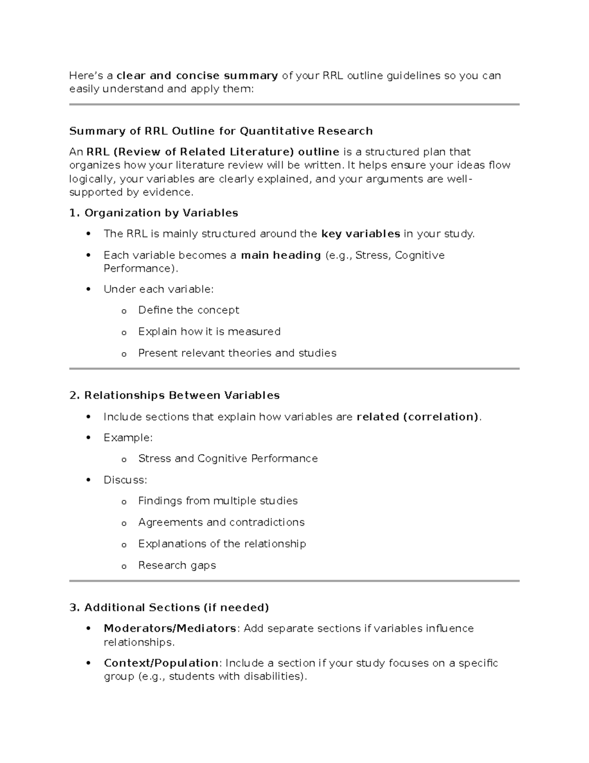 RRL Outline Guidelines for Quantitative Research Summary - Studocu