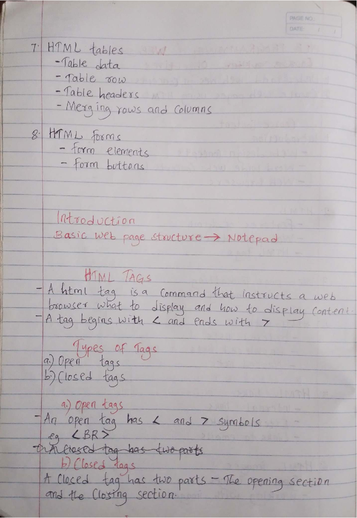 Web Programming notes - PAGE NO. DATE 7. HTML tables Table data Table ...