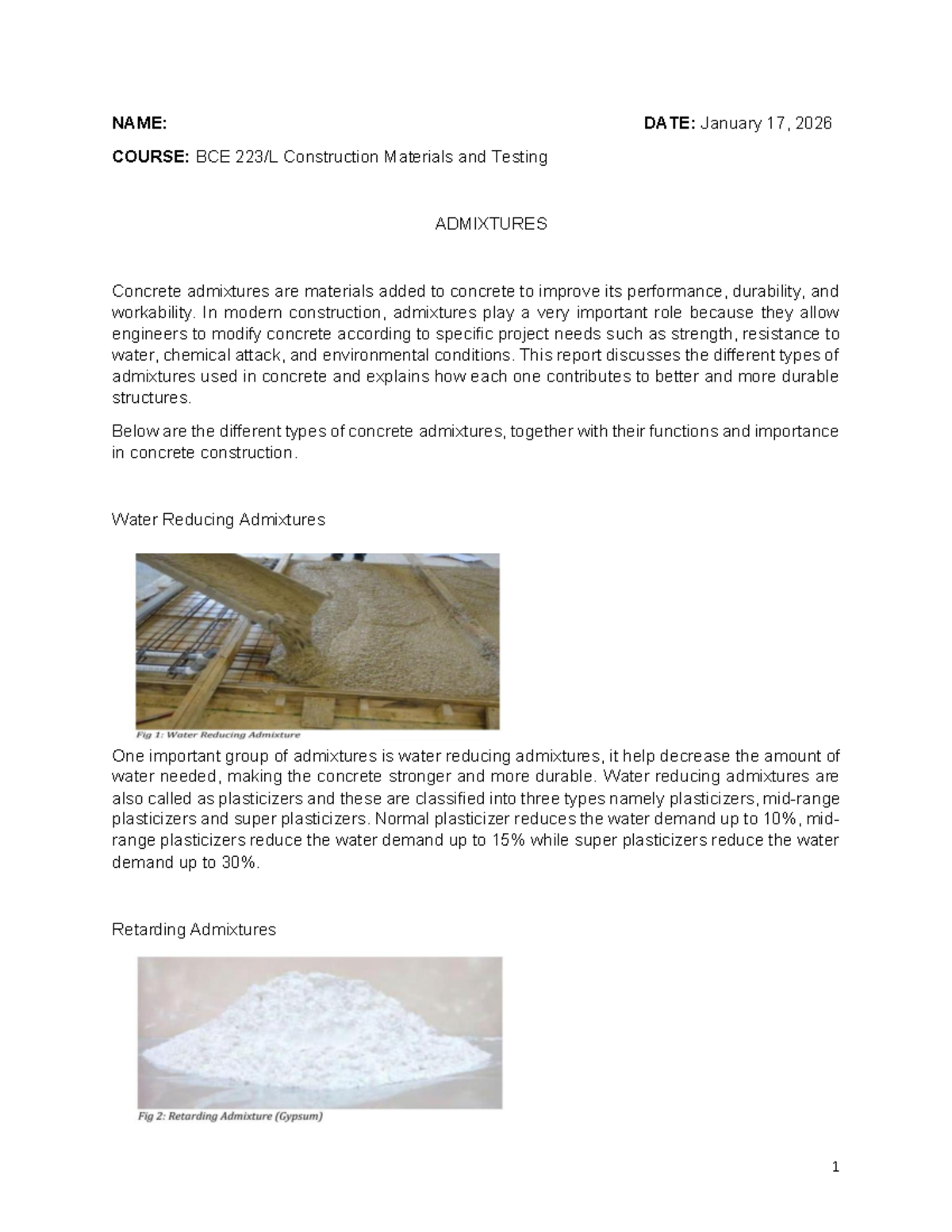 BCE Construction Materials & Testing: Admixtures in Concrete - Studocu