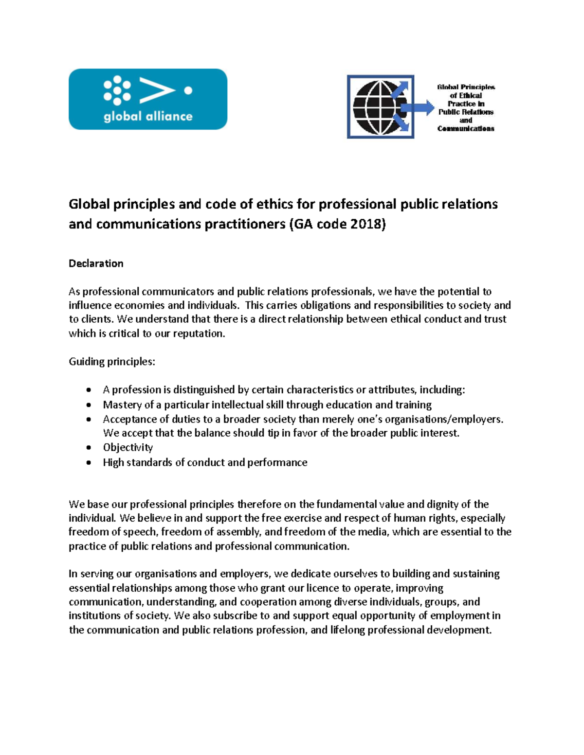 GA 2018: Global Principles & Ethics for Public Relations Practitioners ...