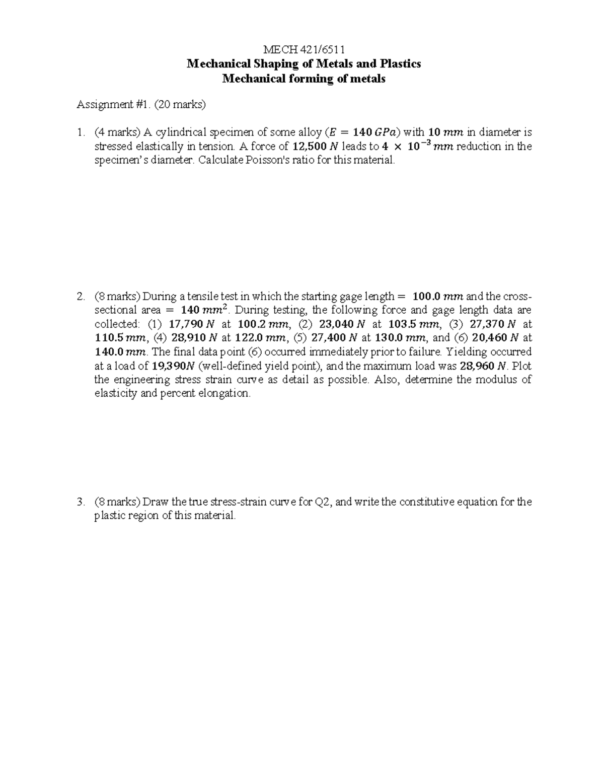 MECH 101 Assignment: Mechanical Shaping of Metals Analysis - Studocu