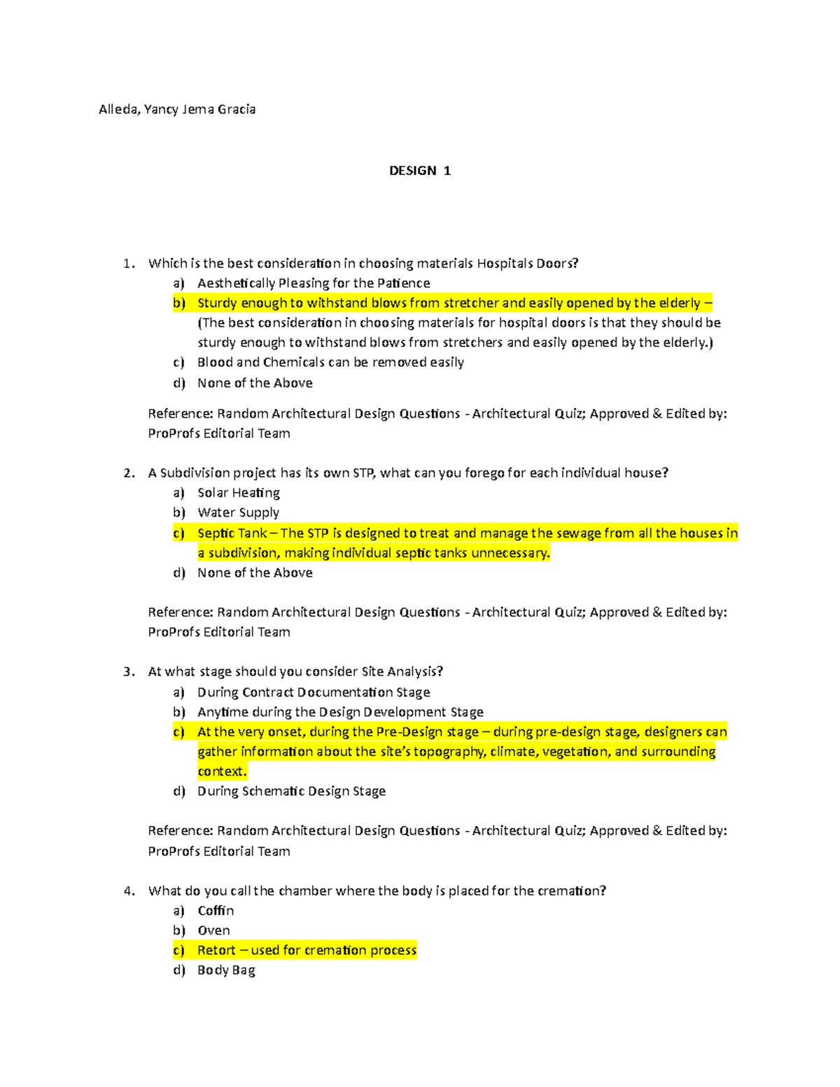 Sample Answer Sheet for Multiple Choice Questions - Studocu
