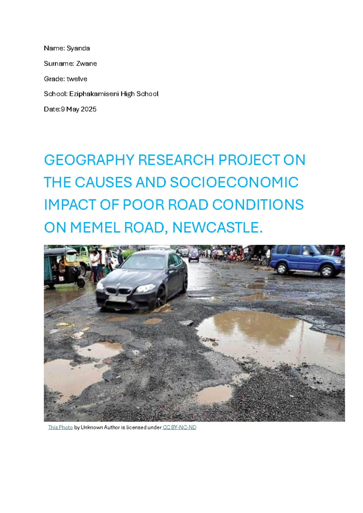 GEOG 12: Research Project on Socioeconomic Impacts of Memel Road ...