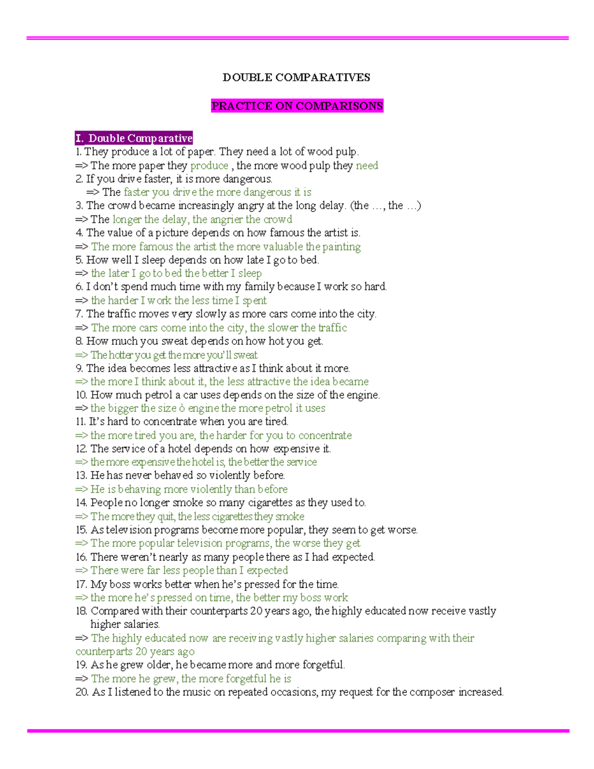 Practice on Double Comparatives: Exercises and Examples - Studocu