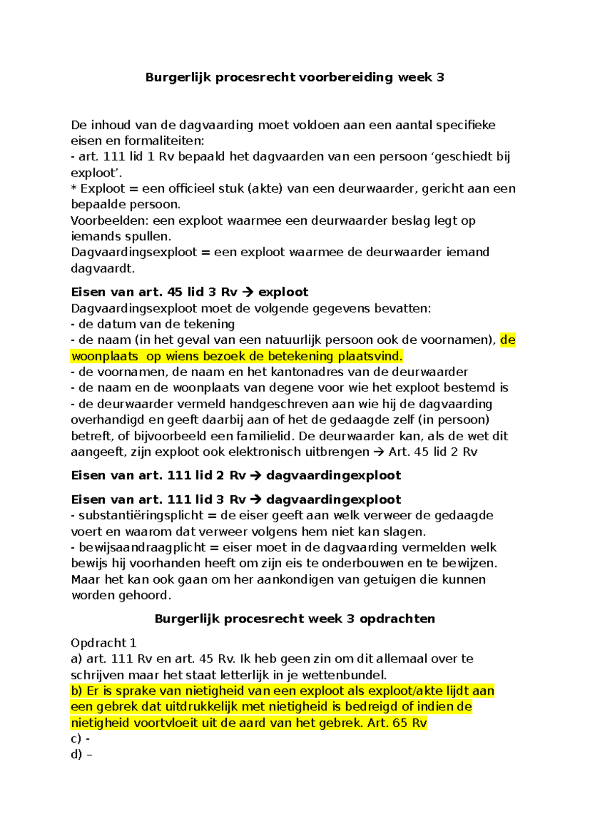 Burgerlijk Procesrecht Week 3: Eisen en Procedures van Dagvaarding ...