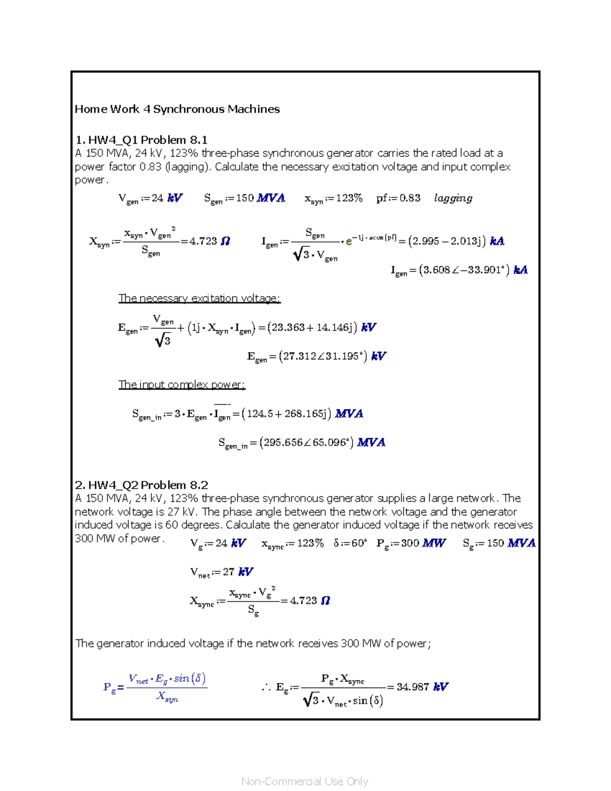 EEE360 HW4 - Synchronous Machines Homework Solutions and Calculations ...