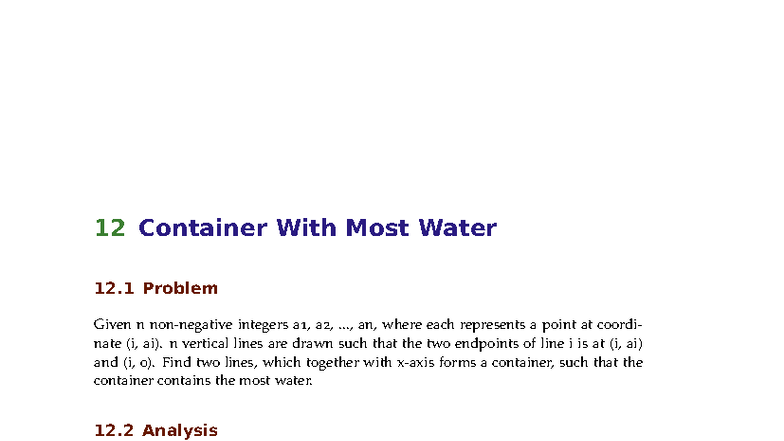 JAVA Prep: Container with Most Water & Other Problems - Studocu