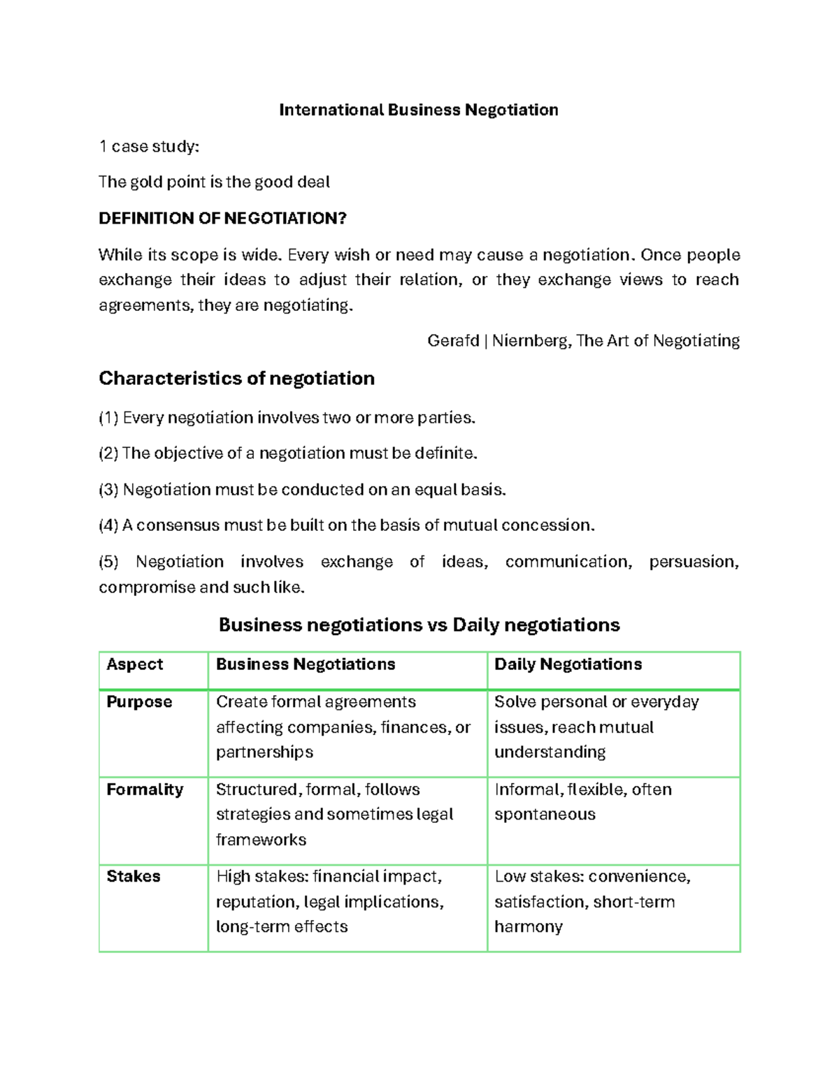 International Business Negotiation (IBN 101) Case Study: Cultural ...