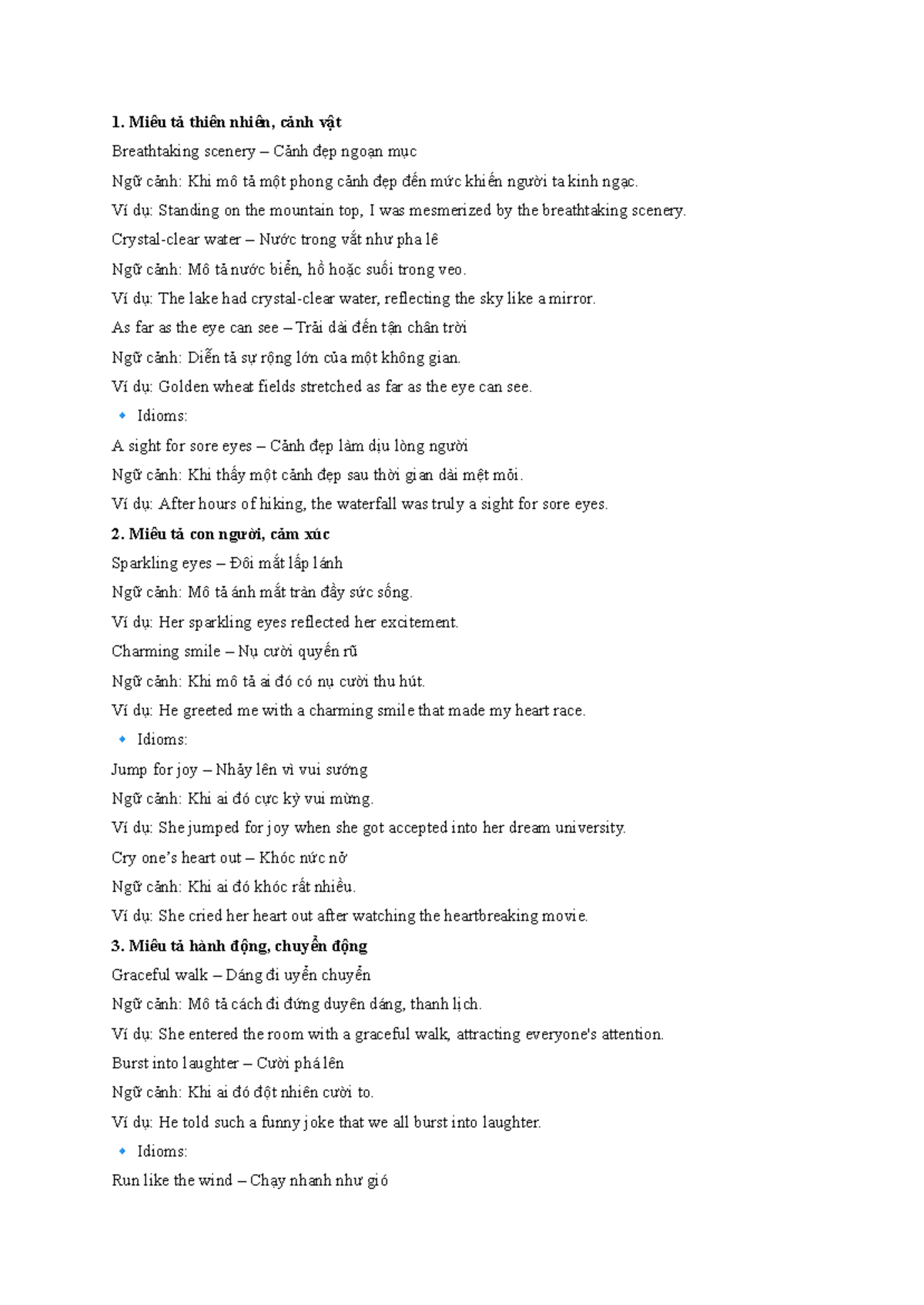Idioms & Collocations for Nature and Emotions in English - Studocu