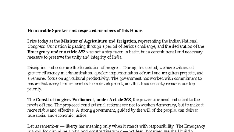 MUN Speech Notes: Jagjivan Ram on the 42nd Amendment (5th Lok Sabha ...