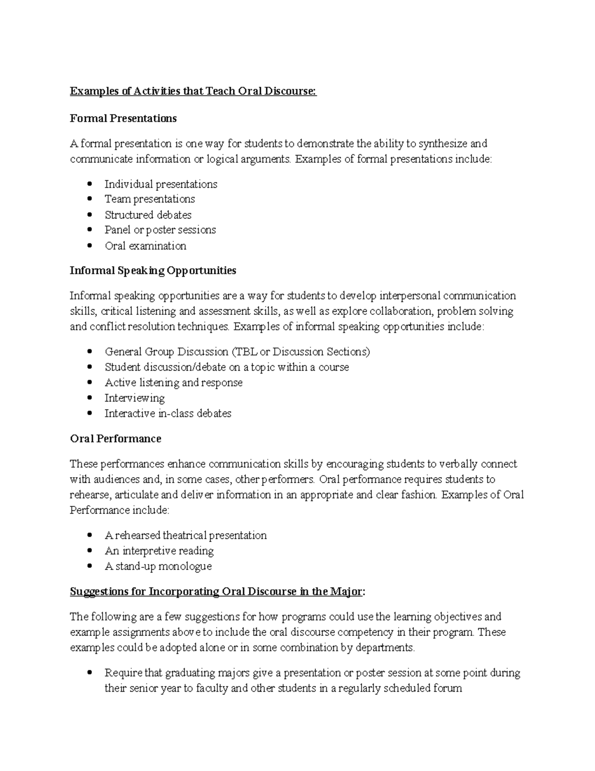 Examples of Activities that Teach Oral Discourse - Examples of formal ...